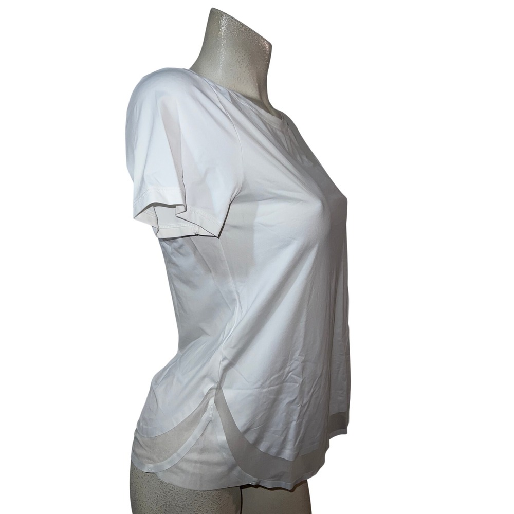 Athleta Womens White Short Sleeve Mesh Hem Performance Workout Top Size S - Picture 3 of 7